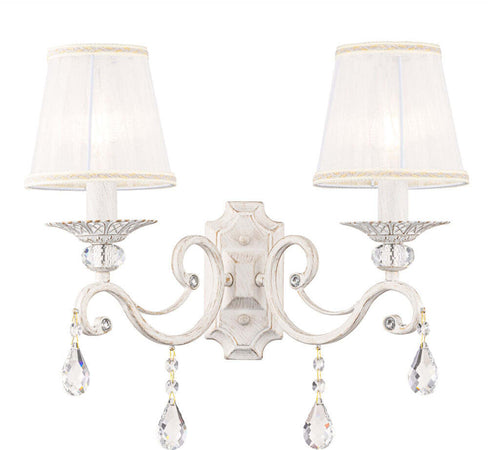 Applique-Shabby-Chic-Grace-Metallo-Bianco-2-Luci-Diffusori-Tessuto-Su-Pvc-Bianco