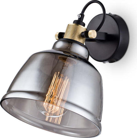 Applique-Vintage-Irving-Metallo-Nero-1-Luce-Vetro-Diffusore-Vetro-Fumè
