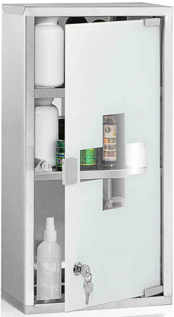 Armadietto Armadio Porta Medicinali Acciaio Inox Vetro Satinato 65,5x36x17 cm