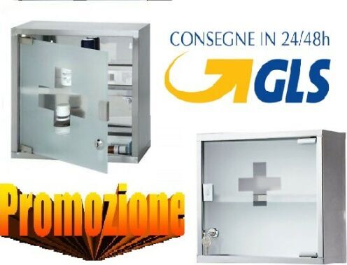 Armadietto-Armadio-Porta-Medicine-Medicinali-Pronto-Soccorso-Acciaio-Inox-Vetro