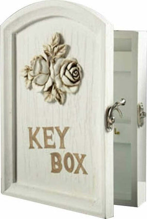 Armadietto-Cassetta-Portachiavi-Parete-6-Ganci-Porta-Chiavi-E-Anta-Legno-Rose