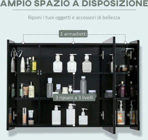 Armadietto-con-Specchio-da-Bagno-a-Parete-in-MDF-con-3-Armadietti,-3-Ripiani-e-Luce-LED,-90x15x65-cm,-Nero-WD6834-416BKWD6