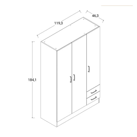 Armadio Cemento in legno con cassettiera, armadietto portabiti e scarpiera Made in Italy