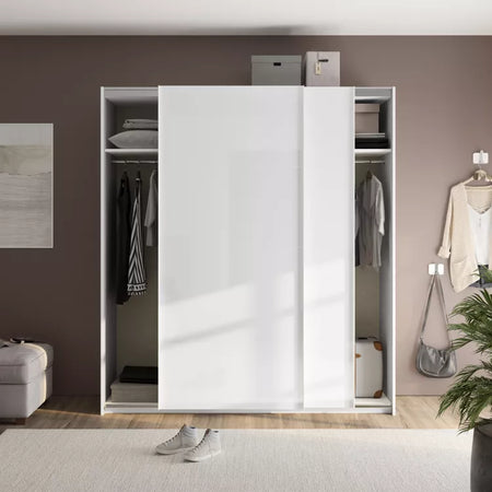 Armadio in legno con 2 ante scorrevoli bianco laccato h 220 cm "Made in Italy"