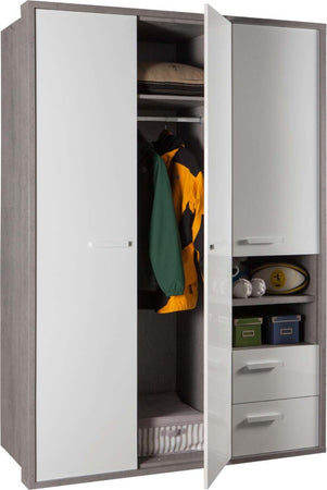 Armadio 3 ante e 2 cassetti Rovere Gessato e Bianco Lucido per stanzetta e camera da letto Casa e cucina/Arredamento/Camera da letto/Armadi Decor Space - Altamura, Commerciovirtuoso.it