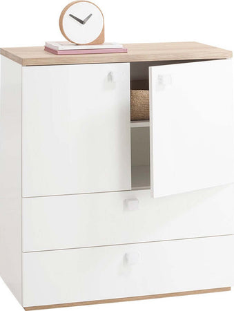 Armadio Basso 2 ante e 2 cassetti Rovere e Bianco Laccato per cameretta moderna Casa e cucina/Arredamento/Camera da letto/Armadi Decor Space - Altamura, Commerciovirtuoso.it