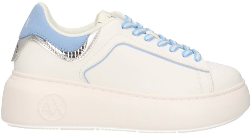 Armani Exchange Sneakers Donna in pelle XDX108 XV788 T781 Bianca e Azzurra