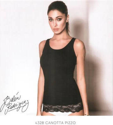 Canotta Donna Con Pizzo Jadea Made in Italy Canottiera Spalla Larga Lunga Elasticizzata Nera Top Nero ART. 4328 canotta donna L'Orchidea - Siderno, Commerciovirtuoso.it