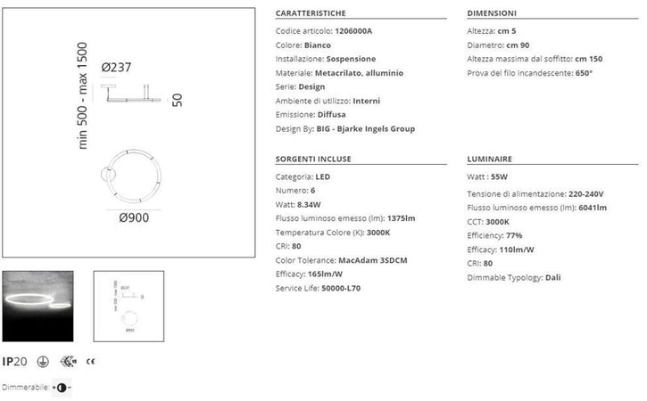 Artemide Alphabet of Light Circular 90 Lampada a Sospensione