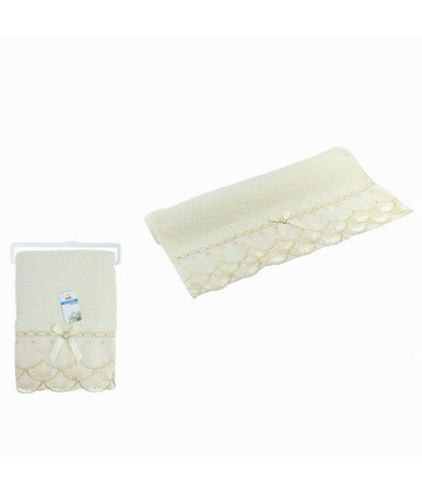 Asciugamano Bagno Telo Cotone Morbido Decorato 70x140cm 380gr Beige Chiaro 79504