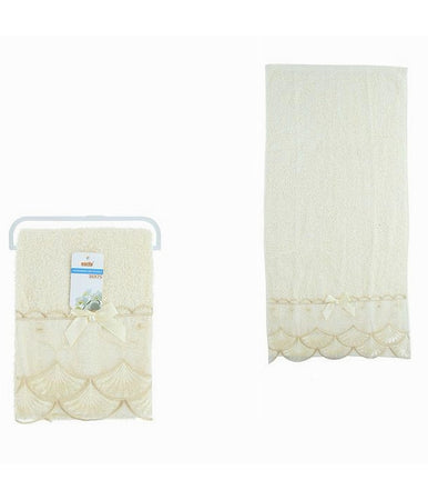 Asciugamano Bagno Viso Piccolo Cotone Morbido Decorato 35x75cm Beige Chiaro 79502