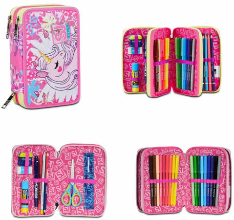 Astuccio 3 zip sj gang unicorn led girl