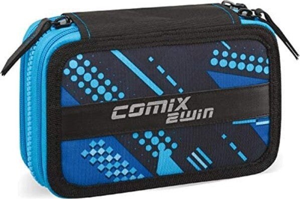 Astuccio-Comix-2win-3-Zip-Scomparti-Portapastelli-Penne-Scuola-Accessoriato-Blu