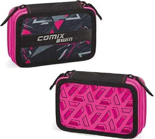 Astuccio-Comix-2win-3zip-Scomparti-Portapastelli-Penne-Scuola-Accessoriato-Fuxia