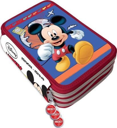 Astuccio-Portapastelli-Scuola-3-Zip-Topolino-Accessoriato-Pastelli-Pennarelli
