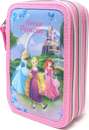 Astuccio-Scuola-3d-Principesse-Cenerentola-Rapunzel-Ariel-Disney-3-Zip-Cerniere