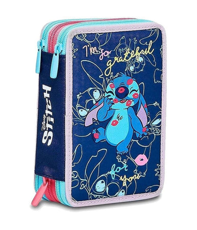 Astuccio Stitch E Lilo 3 Zip Per Scuola Elementare Completo Di Accessori Seven