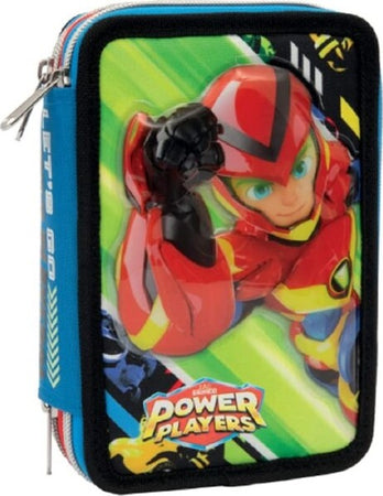 Astuccio-Triplo-3-Scomparti-Zip-3-Piani-Scuola-Power-Play-Portapastelli