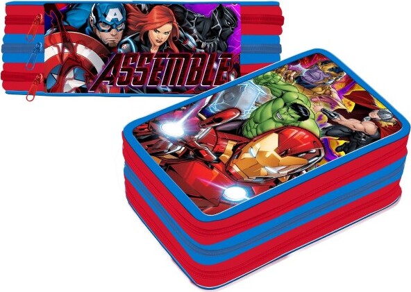 Astuccio-Triplo-Avengers-Assemble-3-Zip-Completo-Accessoriato-Bambini-Scuola