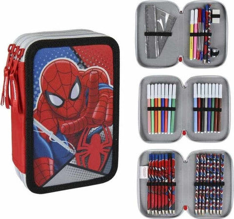 Astuccio-Triplo-Spiderman-3-Zip-Completo-Accessoriato-Bambini-Scuola