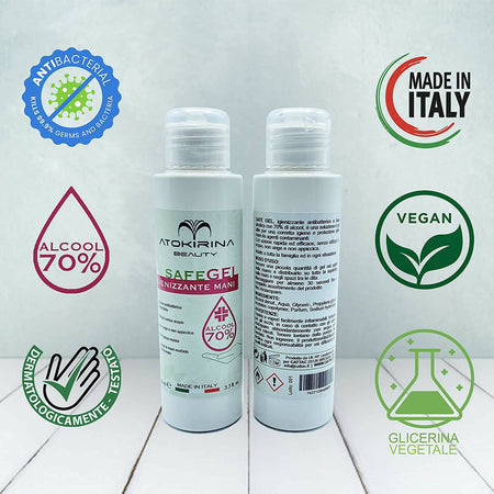 Atokirina Safegel Igienizzante Mani a Base Alcolica Senza Risciacquo 70% Alcool Antibatterico Igienizza Protegge Le Mani Da Agenti Contaminanti