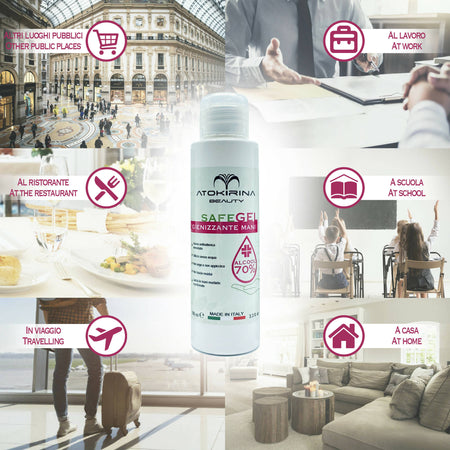 Atokirina Safegel Igienizzante Mani a Base Alcolica Senza Risciacquo 70% Alcool Antibatterico Igienizza Protegge Le Mani Da Agenti Contaminanti
