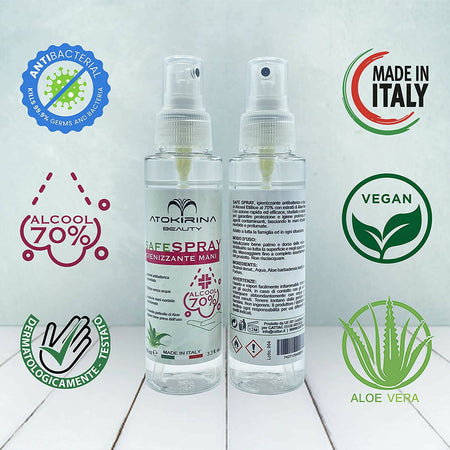 Atokirina Safespray Igienizzante Mani E Superfici 70% Alcool Con Aloe Vera Agisce Rapidamente Senza Risciacquo Antibatterico Protegge Da Virus E Batteri