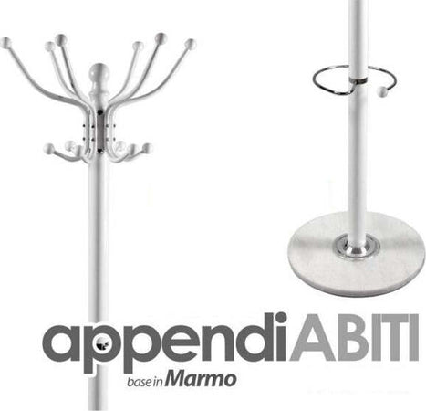 Attaccapanni-Appendiabiti-Piantana-In-Metallo-12-Ganci-Con-Portaombrelli-Bianco