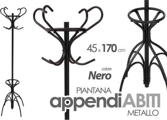 Attaccapanni-Appendiabiti-Piantana-In-Metallo-Ganci-Moderno-Nero-45x170cm-756658