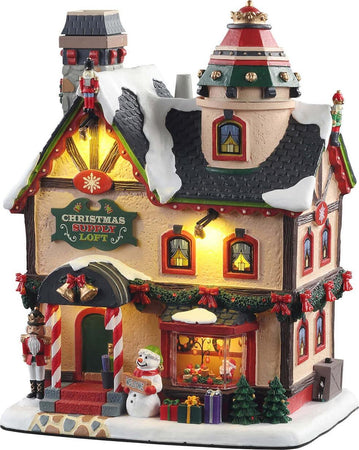 Attico natalizio con luci ed animazioni decorazione in poliresina per villaggio di Natale Casa e cucina/Decorazioni per interni/Addobbi e decorazioni per ricorrenze/Decorazioni natalizie/Oggettistica MagiediNatale.it - Altamura, Commerciovirtuoso.it
