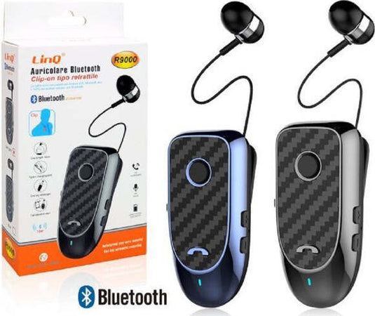 Auricolare-Cuffie-Stereo-Bluetooth-Con-Clip-on-Cavo-Retrattile-R9000-Microfono