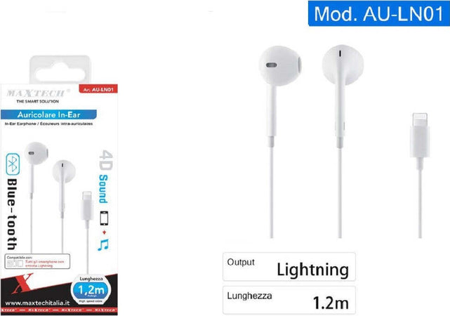 Auricolari Cuffie Con Connettore Lightning Per Iphone Ipad Ipod Maxtech Au-ln01 Cuffie e Auricolari Trade Shop italia - Napoli, Commerciovirtuoso.it