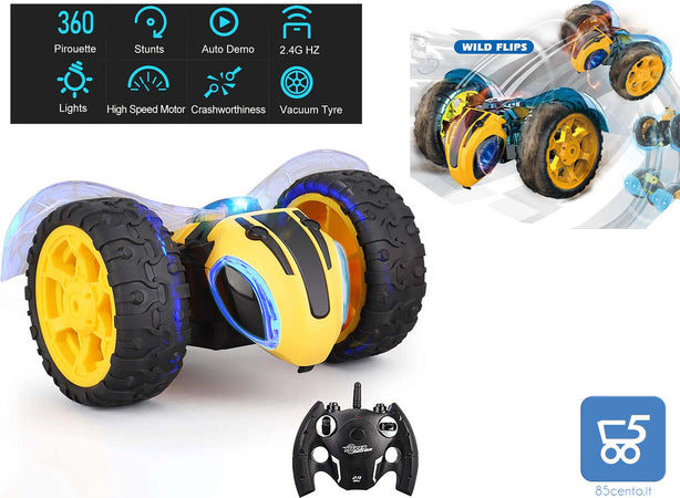 Auto Radiocomandata Mostop RC Stunt Car Remote Control Car per Bambini, 1/14 2.4 Ghz Ricaricabile Off Road Bumble Tumble Bee Truck Rock Crawler Veicolo Giocattolo con Musica e Luce - Vespa