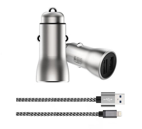 Caricabatteria da auto doppia porta USB + cavo Lightning