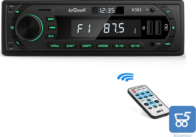 Autoradio Bluetooth Vivavoce RDS 1 DIN 7 colori telecomando iegeek k305
