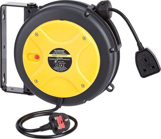 Avvolgicavo di Prolunga Retrattile per Carichi Pesanti con Staffa Girevole 1,5 mm² x 10 m - Presa INGLESE
