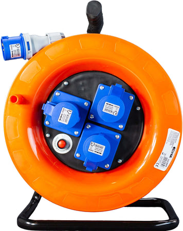 Avvolgicavo industriale IP44 - 3 prese CEE - 30 metri 220V Cavo in Neoprene H07rn-f