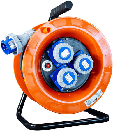 Avvolgicavo industriale IP67 - 3 prese CEE - 30 metri 220V Cavo in Neoprene H07rn-f