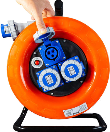 Avvolgicavo industriale IP67 - 3 prese CEE - 30 metri 220V Cavo in Neoprene H07rn-f