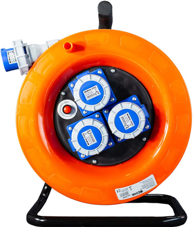 Avvolgicavo industriale IP67 - 3 prese CEE - 30 metri 220V Cavo in Neoprene H07rn-f