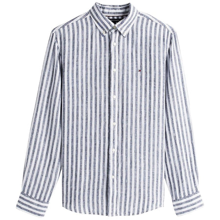 Tommy Hilfiger camicia lino a righe blu e bianco MW0MW385810A5 Camicie Tommy Hilfiger