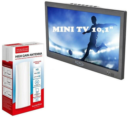 Televisore portatile LED 10,1" Pollici HD XORO PTL 1015 V2 DVB-T2 H.265/HEVC 10 bit con Antenna Digitale Terrestre Amplificata per esterni NAO-001 SUPERIOR