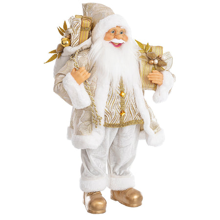 Babbo Natale con regali e barba folta statuetta color Champagne in poliestere