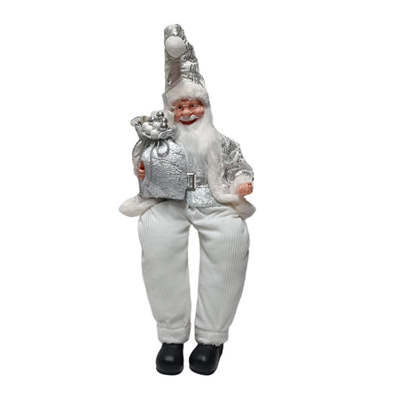 Babbo Natale con pailettes color argento con carillon e movimento testa decorazione natalizia