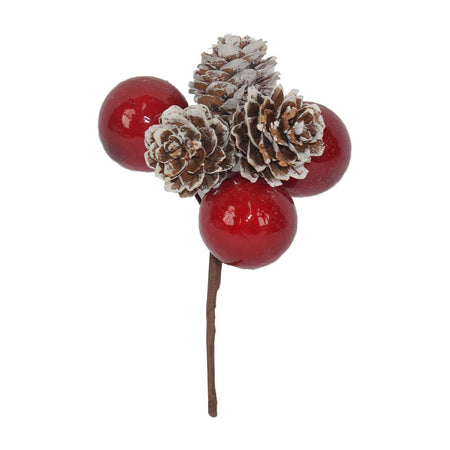 Spillone rametto decorativo con bacche e pigne per interni ed esterni h 12 cm