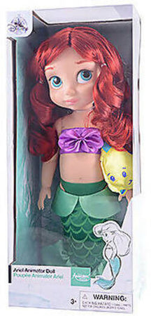 Bambola Sirenetta Ariel per Bambine Con Capelli Realistici E Abiti in Tessuto Con Peluche Flounder Disney