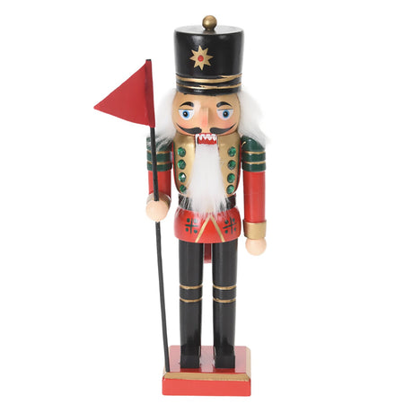 Schiaccianoci natalizio, color rosso e verde, decorazione in legno per interno da 25 cm