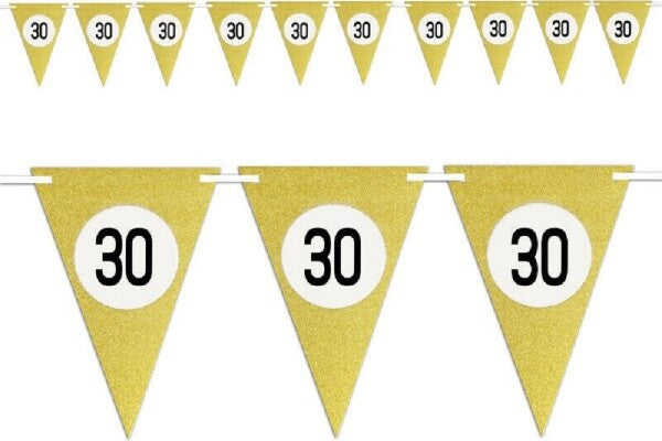 Bandierine-Festa-Compleanno-Anniversari-Set-10pz-Triangolari-Festone-Oro-30-Anni