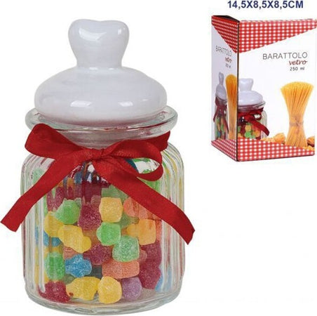 Barattolino-In-Vetro-Con-Tappo-Coperchio-In-Ceramica-Decorato-Forma-Cuore-250-Ml