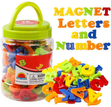 Barattolo Contenitore Lettere Numeri e Simboli Magnetici 78pz Giochi Educativi